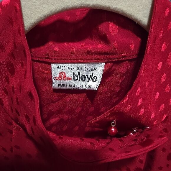 VTG Red Silky Blouse Sz10 Button up 70s 80s Valentines Romantic Glam Rock Asian - Picture 6 of 13